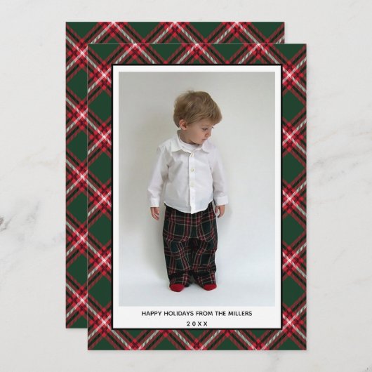タータンチェックプレイドハッピーホリデーズカードフォークリスマス シーズンカード (正面/裏面)
