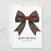 タータンチェックプレイドボウファミリーフォトハッピー・クリスマス シーズンカード (正面)