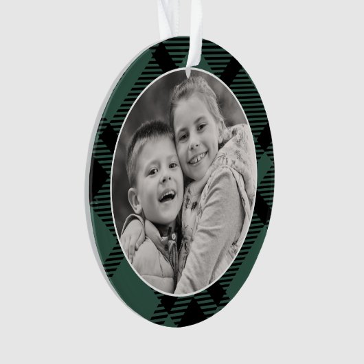 タータンチェックプレイドメリークリスマス祖父母の写真 オーナメント (正面)