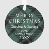 タータンチェックプレイドメリークリスマス祖父母の写真 オーナメント (裏面)