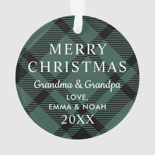 タータンチェックプレイドメリークリスマス祖父母の写真 オーナメント (裏面)