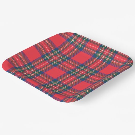 タータンチェックプレイドレッドクリスマスホリデーフェスティバルおもしろい ペーパープレート (傾斜あり)