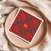 タータンチェックプレイドレッドクリスマスモノグラム スタンダードカクテルナプキン