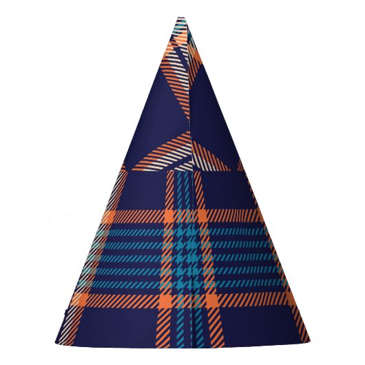 タータンチェックプレイド、カラフルネイビーのテクスチャ。 パーティーハット (裏面)