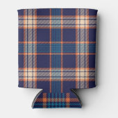 タータンチェックプレイド、カラフルネイビーのテクスチャ。 缶クーラー (正面)
