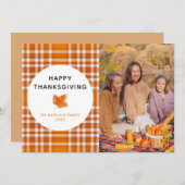 タータンチェックプレイド | Happy Thanksgiving秋の写真 シーズンカード (正面/裏面)