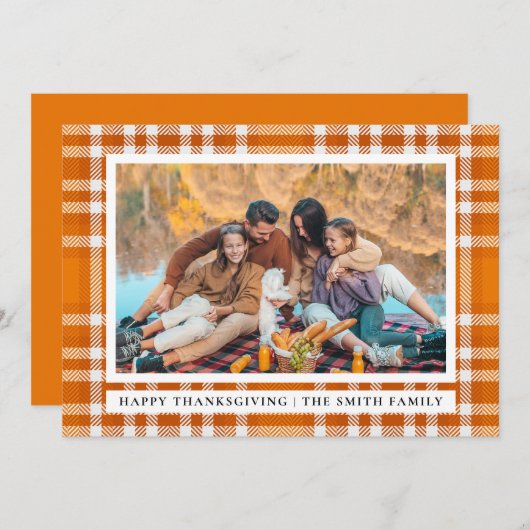 タータンチェックプレイド | Happy Thanksgiving秋の写真 シーズンカード (正面/裏面)
