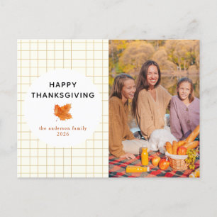 タータンチェックプレイド Happy Thanksgiving秋の写真 シーズンポストカード