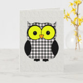 タータンチェックプレードフクロウV9誕生日 カード (黄色い花)