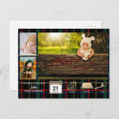 タータンチェックベビー統計フォトコラージュのお知らせ ポストカード (正面/裏面)