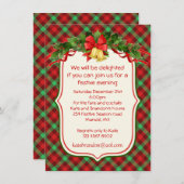 タータンチェックホリーベルクリスマスパーティの招待状 招待状 (正面/裏面)