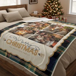 タータンチェックボーダー クリスマス 4枚 写真入り テンプレート ID1141B フリースブランケット