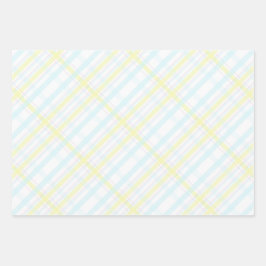 タータンチェックモダンを青い緑の黄色のトーンで ラッピングペーパーシート