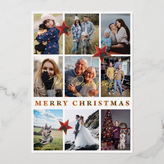 タータンチェックモダンエレガントコラージュ10写真ファミリー 箔シーズンカード (正面)