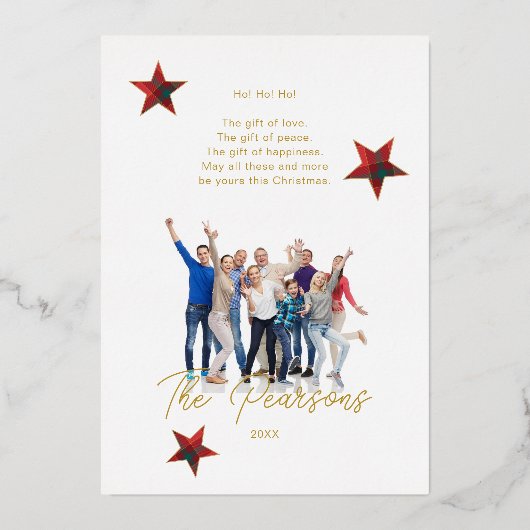 タータンチェックモダンエレガントコラージュ10写真ファミリー 箔シーズンカード (裏面)