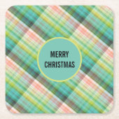 タータンチェックモダングリーンタンプライド スクエアペーパーコースター (正面)