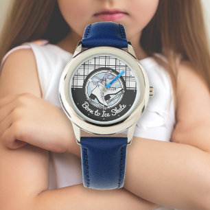 タータンチェックモダン姿スケートで滑る/アイススケートで滑るガールズ 腕時計