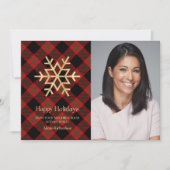 タータンチェックモダン金ゴールドスノーフレーク公証人ハッピーホリデーズ シーズンカード (正面)