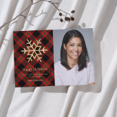 タータンチェックモダン金ゴールドスノーフレーク公証人ハッピーホリデーズ シーズンカード