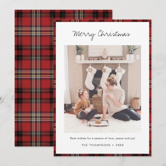 タータンチェックモチーフクリスマスホリデーフォトカードテンプレート シーズンカード (正面/裏面)