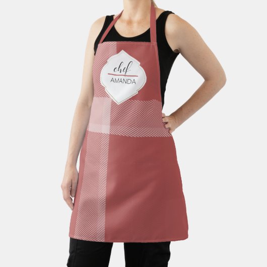 タータンチェックモノグラムのレッドブルゴーニュ エプロン (インサイチュ)