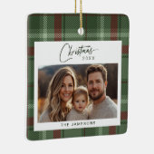 タータンチェック格子写真クリスマス セラミックオーナメント (右)