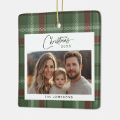 タータンチェック格子写真クリスマス セラミックオーナメント (左)