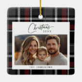 タータンチェック格子写真クリスマス セラミックオーナメント (裏面)