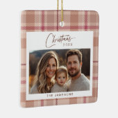 タータンチェック格子写真クリスマス セラミックオーナメント (右)