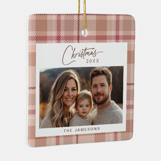 タータンチェック格子写真クリスマス セラミックオーナメント (右)