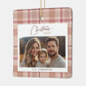 タータンチェック格子写真クリスマス セラミックオーナメント (左)