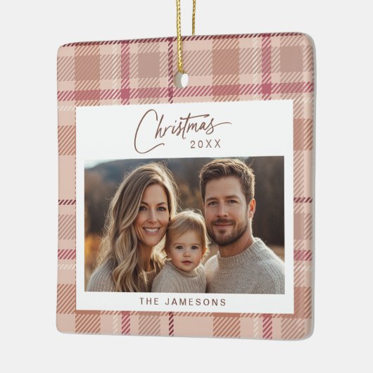 タータンチェック格子写真クリスマス セラミックオーナメント (左)
