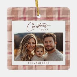 タータンチェック格子写真クリスマス セラミックオーナメント