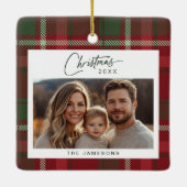 タータンチェック格子写真クリスマス セラミックオーナメント (裏面)