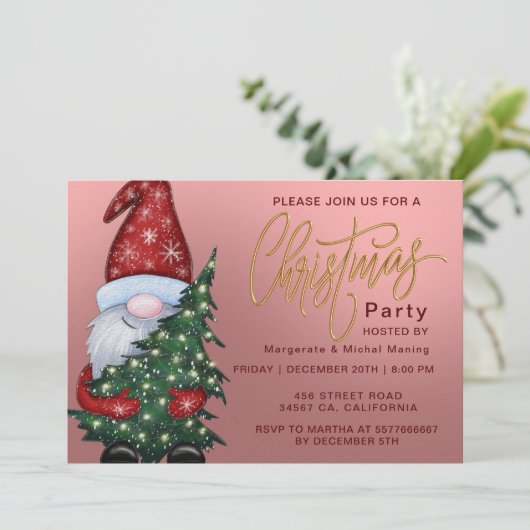 タータンチェック格子模様レッドクリスマスパーティの招待状 招待状 (スタンド正面)