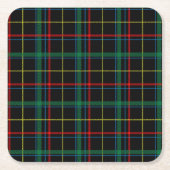 タータンチェック格子模様、緑、 スクエアペーパーコースター (正面)