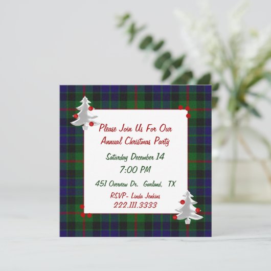 タータンチェック格子縞のクリスマスのパーティの招待状 招待状 (スタンド正面)