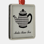 タータンチェック格子縞のティーポットV3 メタルオーナメント (右)