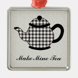 タータンチェック格子縞のティーポットV3 メタルオーナメント