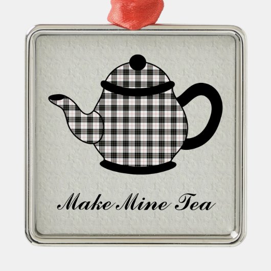 タータンチェック格子縞のティーポットV3 メタルオーナメント (正面)