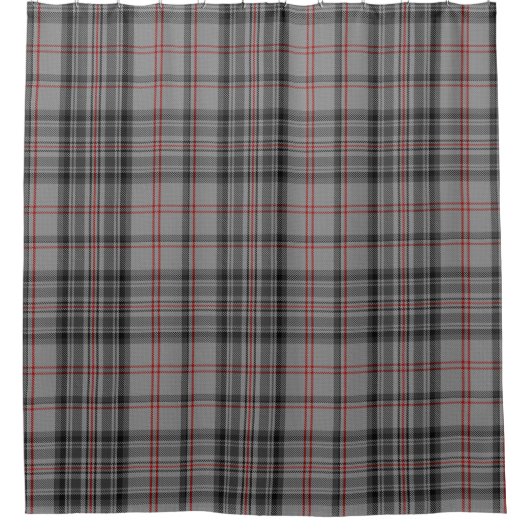 タータンチェック格子縞の暗灰色の灰色の赤く及び黒く大きいパターン シャワーカーテン (正面)