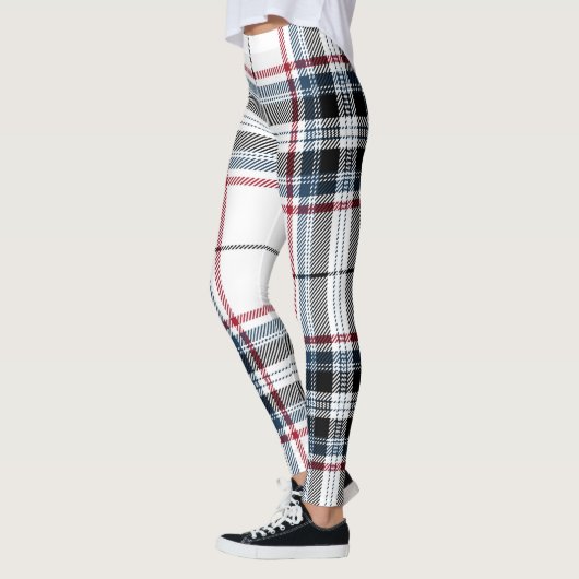 タータンチェック格子縞の粋な紫系統の白黒パターン レギンス (左)