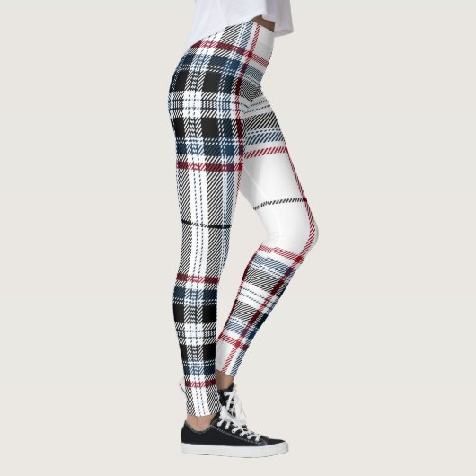 タータンチェック格子縞の粋な紫系統の白黒パターン レギンス (右)