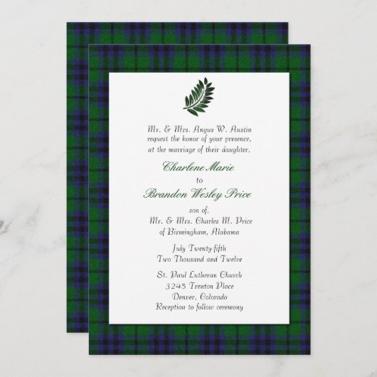 タータンチェック格子縞の結婚式招待状 招待状 (正面/裏面)
