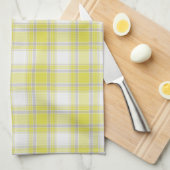 タータンチェック格子縞の黄色、灰色及び白第63 キッチンタオル (四つ折り)