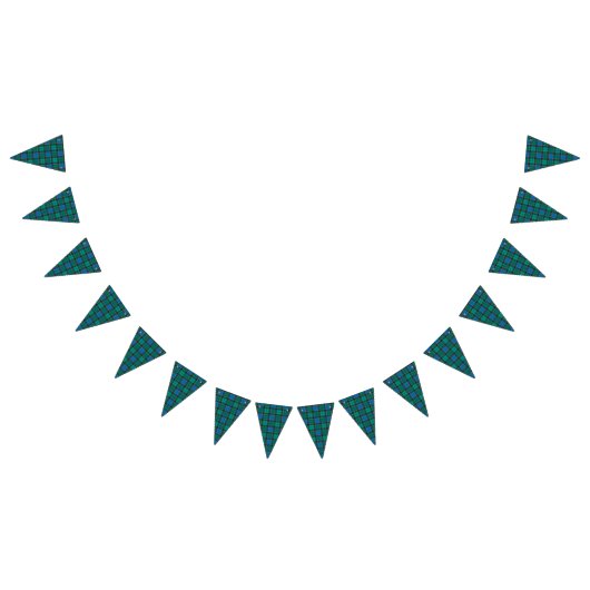 タータンチェック格子縞パターン-伝統的な青緑 バンティングフラッグ (全)