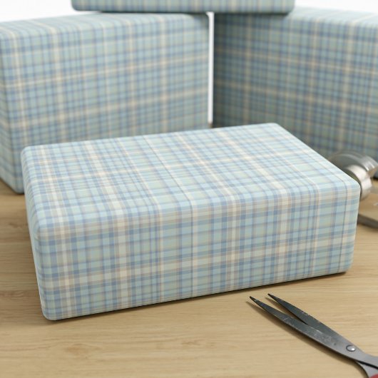 タータンチェック格子青フィギュア包装紙 ラッピングペーパー