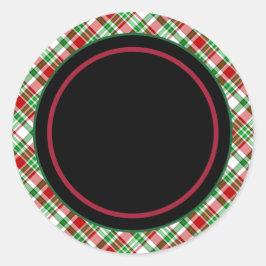 タータンチェック素朴の格子模様のクリスマスまたは休日の写真 ラウンドシール