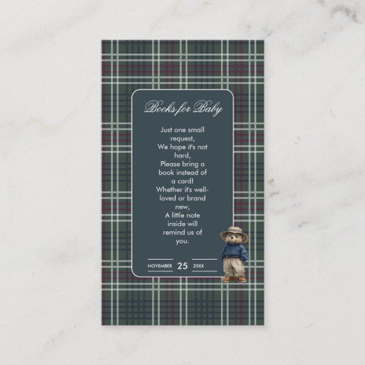 タータンチェック素朴クマ赤ちゃんシャワーベビー エンクロージャーカード (正面)
