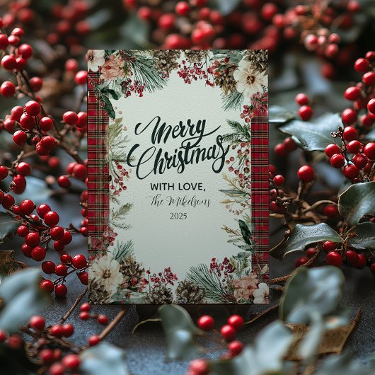タータンチェック素朴クリスマス シーズンカード